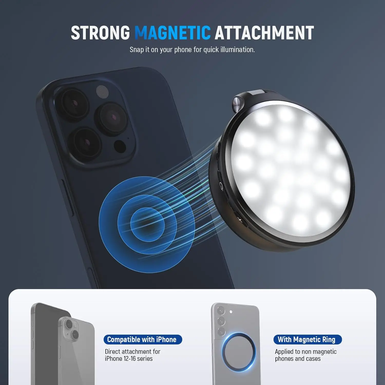 NEEWER Basics Magnetisches LED-Selfie-Licht Kompatibel mit MagSafe iPhone, Tischständer Handyhalter mit Schminkspiegel 900mAh – Detail 3