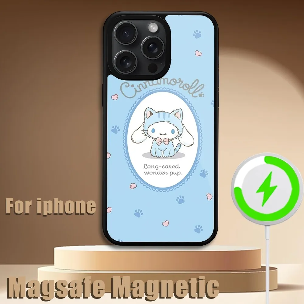 MINISO Sanrio Cinnamoroll Phone Case For iPhone 11 12 13 14 15 Plus Pro Max Magsafe Magnetic Wireless Charging Cover