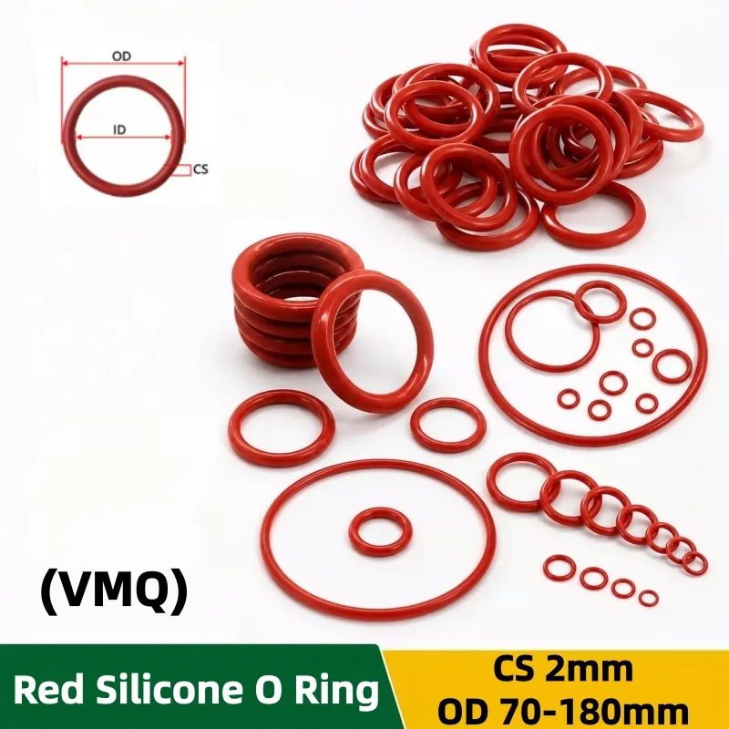 Red VMQ Silicone O‑Ring Cross Section 2mm OD 70/72/73/74/75/78/80/82/85/88‑180mm Rubber Waterproof Insulation Sealing Washer