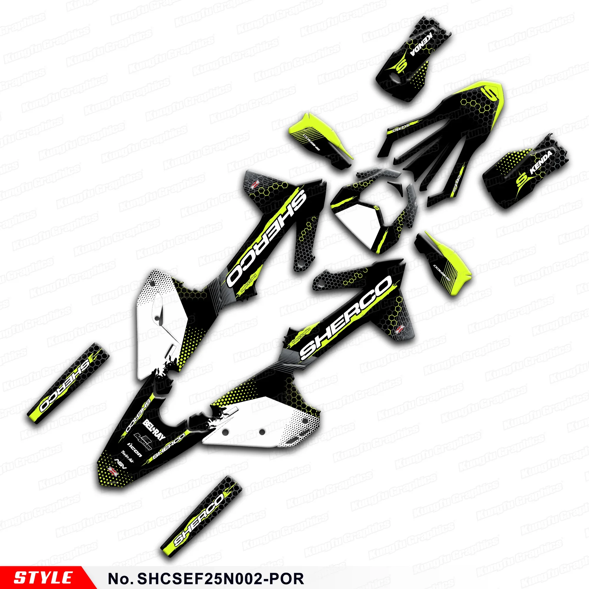 

JY RACING MX Graphics Motorcycle Stickers for 2025 Sherco SE 125 250 300 / SEF 250 300 450 500 Protector, Black Green