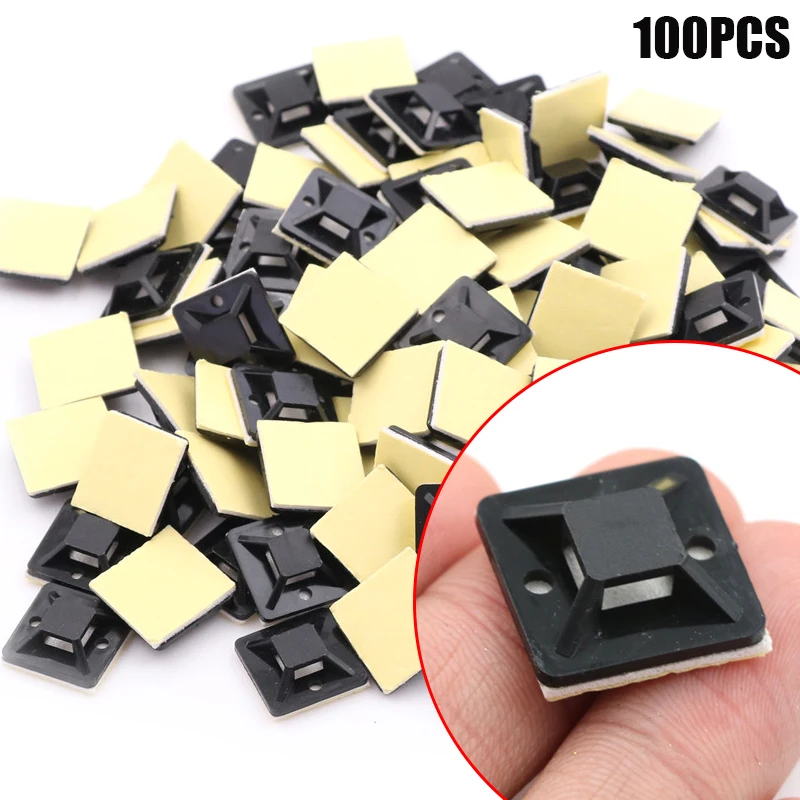 100PCS Self-adhesive Cable Tie Base White Glue Type Positioning Plastic Self Adhesive Cable Tie Mount Base Holder 20x20x6mm