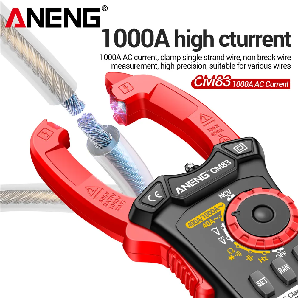 ANENG CM83 Digital Clamp Meter 1000A AC Current Capacitance 4000 Count Multimeter DC/AC Voltmeter NCV Sense Ohmmeter Tester Tool