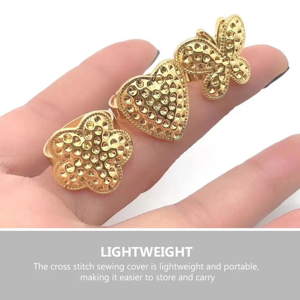 

6pcs Thimble Rings Ergonomic Cross Stitch Adjustable Protectors Golden Butterfly Heart Durable Portable Sewing Tools