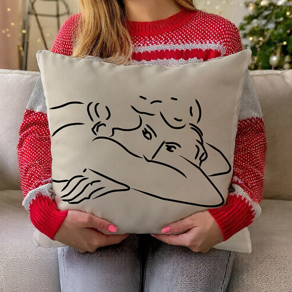 Abstract Line Art Pillowcase, Minimalist Face Sketch Cushion Cover, Modern Boho Decor One Line Drawing Throw Pillow Home Textile