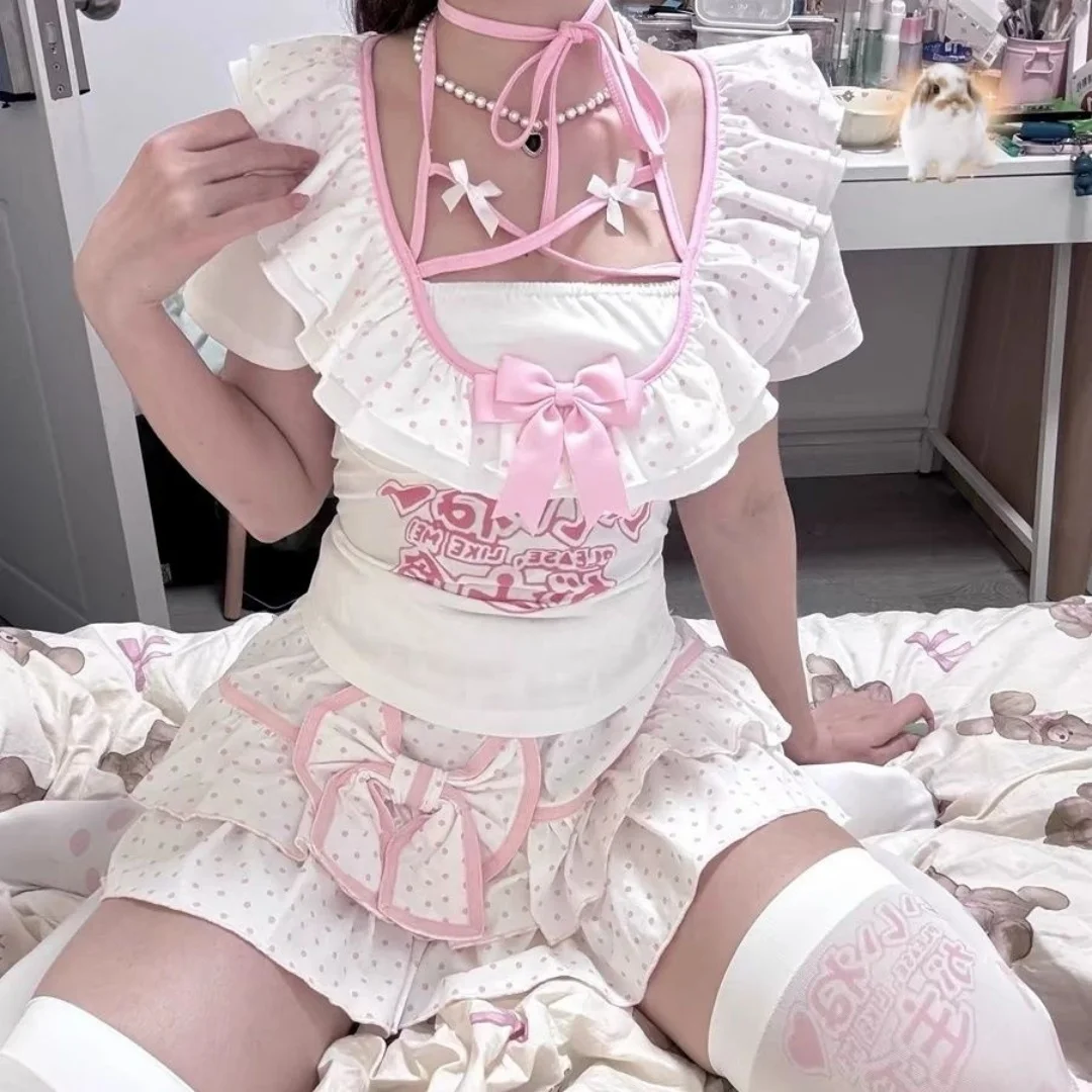 

Subculture y2k Japanese Sweet and Cute Soft Girl Top Tank Top Millennium Strap Strap Strap Fake Two Piece Slimming Top