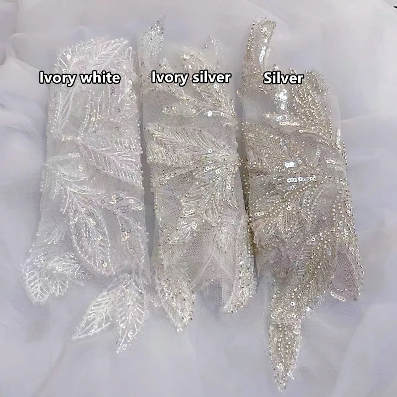 Embroidered Cloth Stickers for Wedding Dress, 3D Beaded Sequins, Lace Leaves, Ivory Flower, Children\'s Clothing Accessories, New