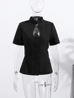 Stand Collar Single Breasted Women Blazer Fashion Solid Short Sleeve Elegant Female Top Spring Summer Party For Lady - Image 3
