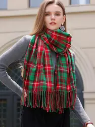 Studio Winter Women Plaid Scarf Pamanhmina Shawls Cashmere Thick Wraps Lady Tassel Warm Scarves Rainbow Hairy Bufanda Man