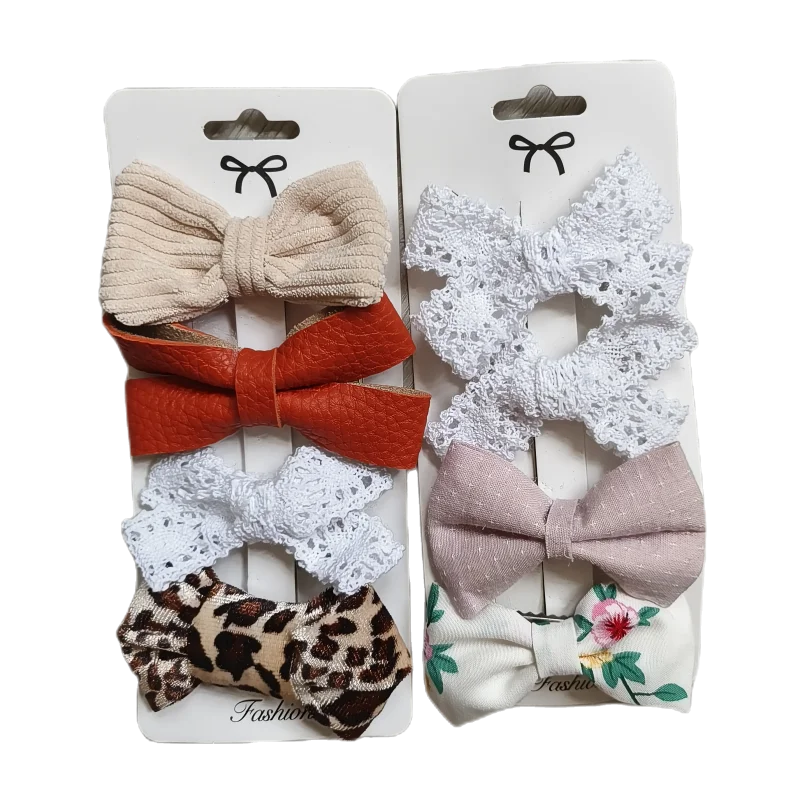 4Pcs/Set Baby Girl Cloth Hair Clips Cute Bow Children Hairpins Bowknot Knitted Flower Kids Barretees Hairclip Accessories