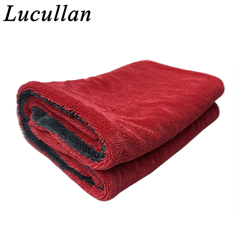 Lucullan 60x90cm czerwony/szaro-podwójny ręcznik szybkoschnący z mikrofibry samochodowy 1300GSM Super chłonny wysokiej jakości materiał
