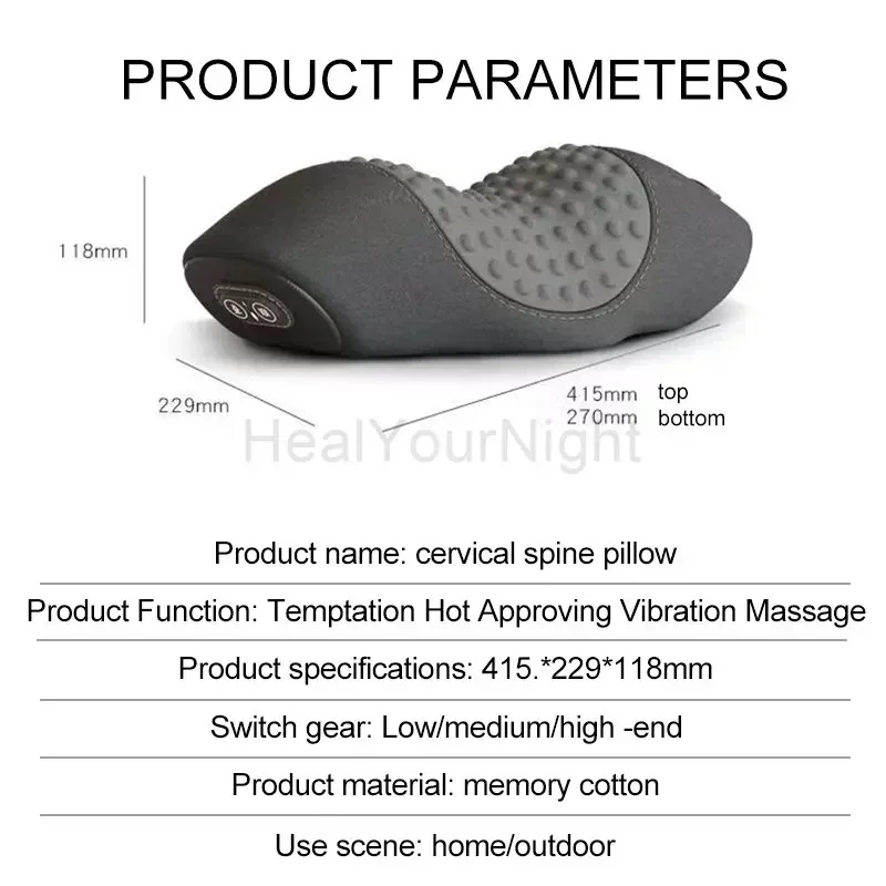 Electric Plugged In Neck Massager Pillow 3 modes Heating vibration massage Neck Stretcher Cervical Neck Traction Relax Massager