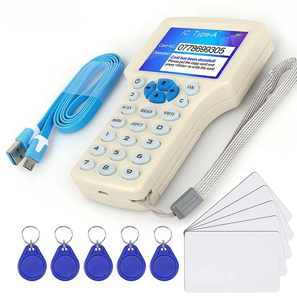 

USB-ридер/копир RFID-карт, 10 частот, 125 кГц, 13,56 МГц, декодер, NFC-копир, программатор смарт-карт, перезаписываемые ключевые карты
