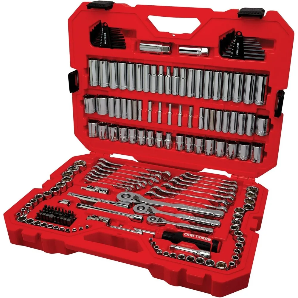 

189 Piece Complete Mechanic Tool Set with Ratchet Sockets Wrenches Hex Keys Deep Sockets Bits Metric and SAE