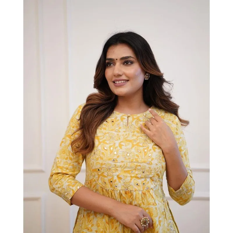 Yellow Summer Wear Nayra Cut Style Indian Women Pakistani Salwar Suit Gift Dress