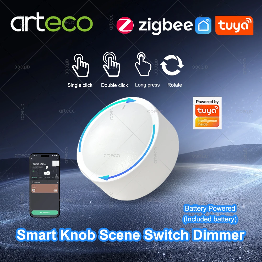 Tuya ZigBee Smart Knob Switch DIY Wireless Scene Button Rotatable Dimmer Switch Home Appliances Automation Scenarios Linkage