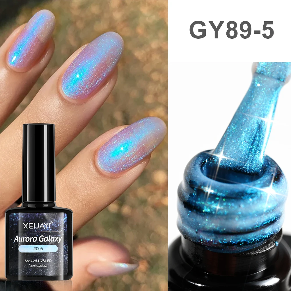 8Ml Laser Aurora Nagellak Lente Blauw Shinning Paars Vonkende Nagellak Uv Manicure Gel Semi Permanente Gels Salon