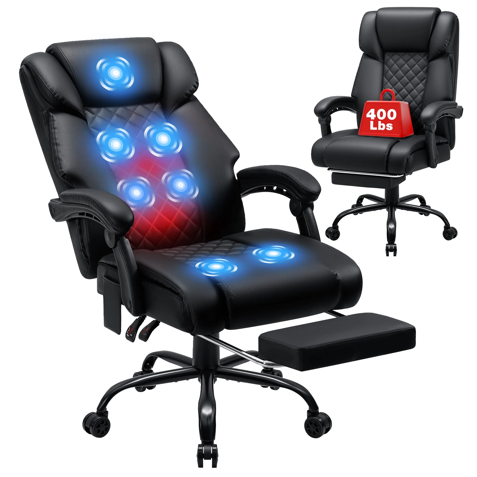 7-punts massage bureaustoel 200 kg belastbaar computer relaxfauteuil lendenwervelwarming ergonomische bureaustoel met voetsteun voor kantoor thuis - afbeelding 2