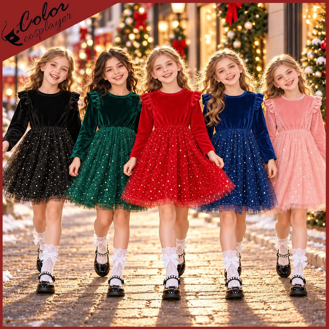 Disfraces de Navidad y Año Nuevo, elegante vestido de corte en línea, vestido de tul con estampado de estrellas brillantes, ideal para bodas, cumpleaños, fiestas y eventos especiales.