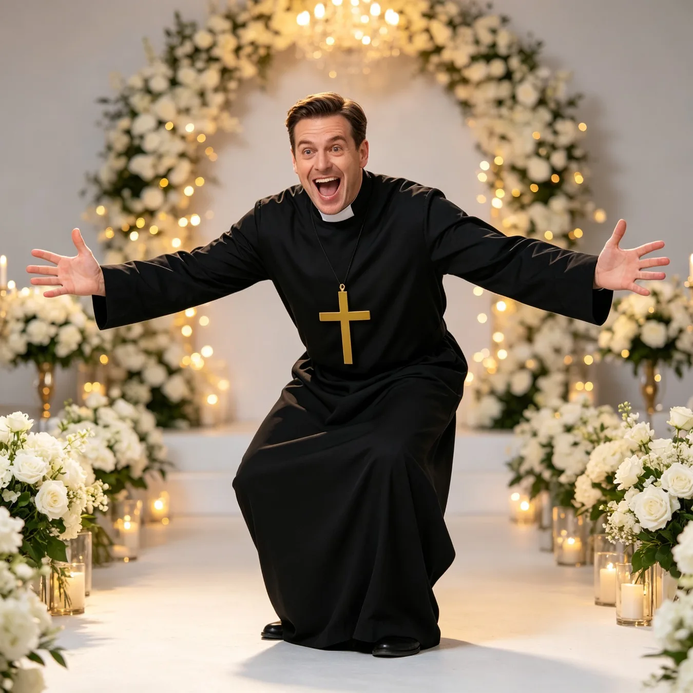 Male Priest Role Play Robe Match Necklace Long Gown Religious Cosplay Outfit for Theme Party Show Fancy Dress Events