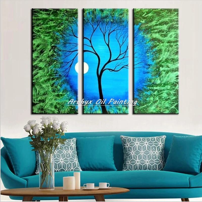 

Arthyx,3 Pice Wall Paintings,Hand Painted Landscape Oil Painting on Canvas,Modern Abstract Art Tree Pictures For Room Home Decor