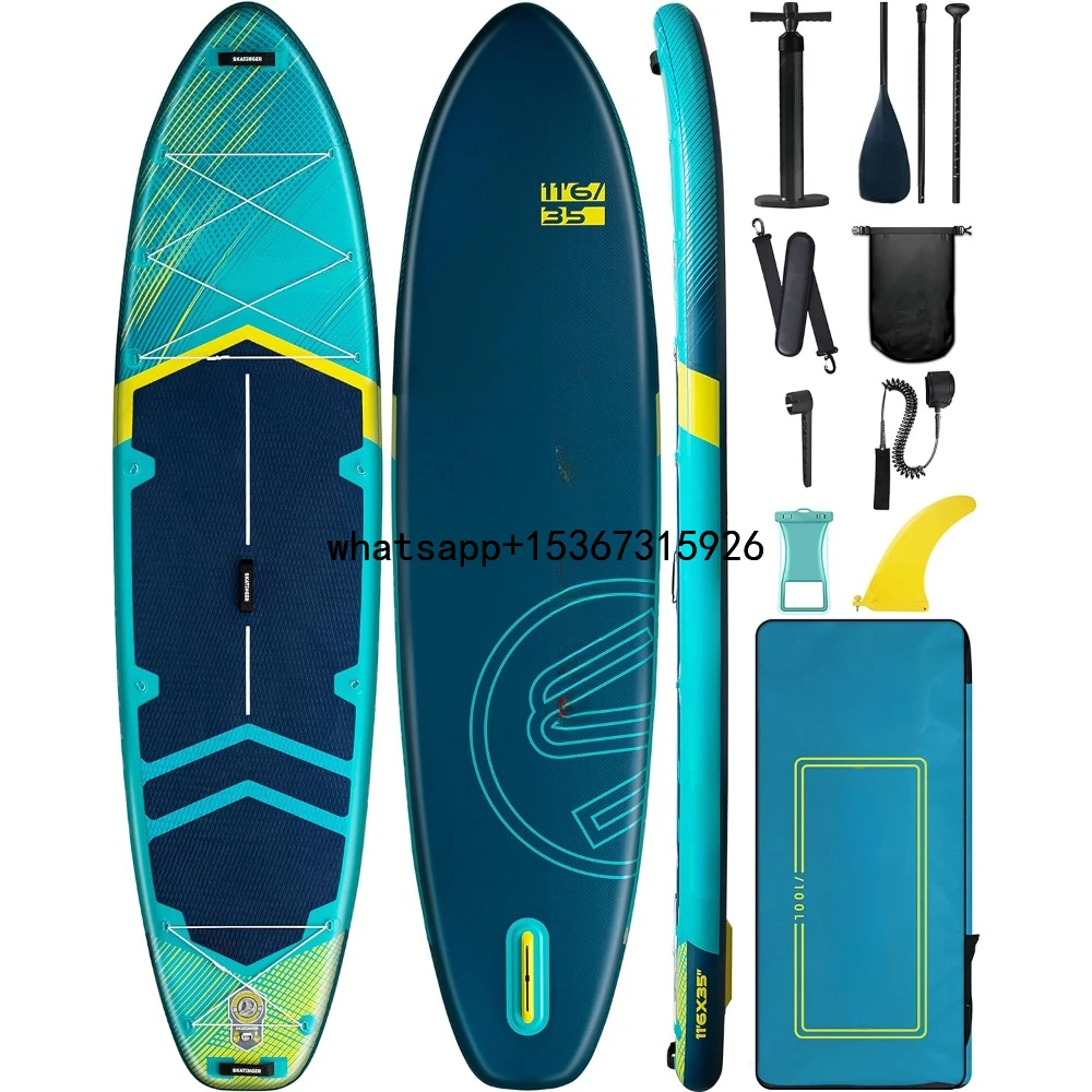 Inflatable Paddle Surf Board US Fin Surfboard 11'6×35” Super Wide Inflatable Stand Up Paddle Board Wakeboard 100L Backpack Padel