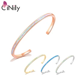 CiNily Classic Silver Plated Jewelry Bangles Pink Opal Rose Yellow Gold Color Women Jewelrys Adjustable Cuff Bangles OS694-98