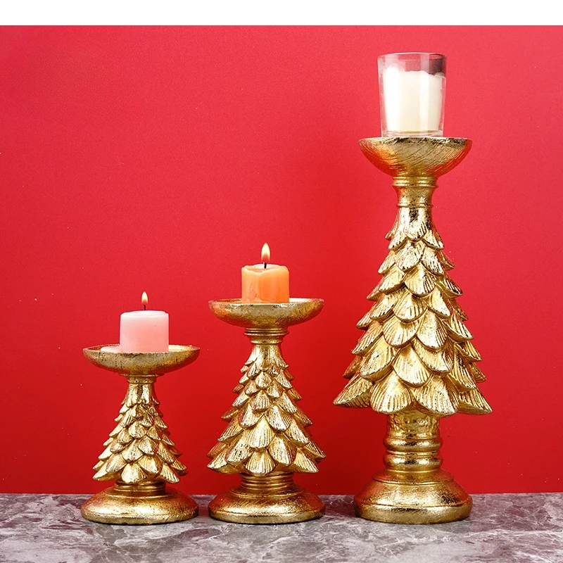 Golden Christmas Tree Candlestick Resin Candle Holders Wedding Centerpieces Decoration Stick Holder Home Decor