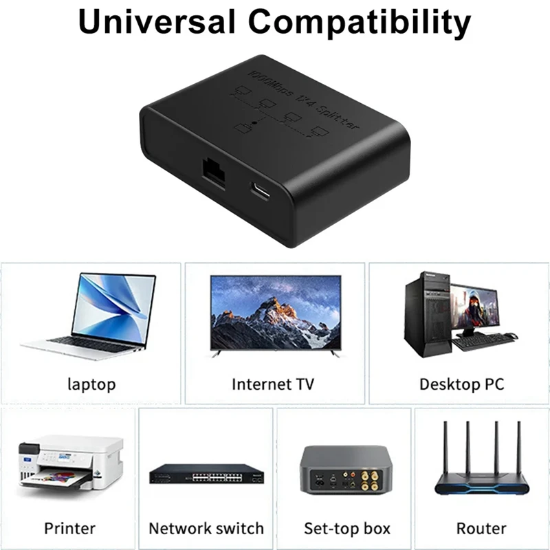 RJ45 Network Switch Hub 1 in 4 Out Converter 1000Mbps Gigabit Ethernet Switch Hub Wire Divider PC LAN Extend Adapter-A31R