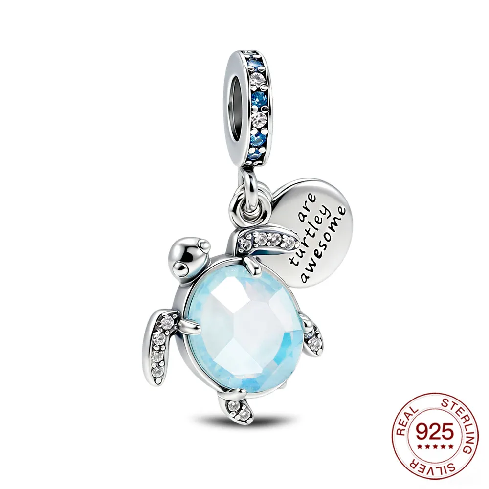 New 925 Sterling Silver Charm Blue Turtle Two-Piece Pendant Beads Fit Bracelet Women's DIY Jewelry Love Daily Hot Lucky Gifts