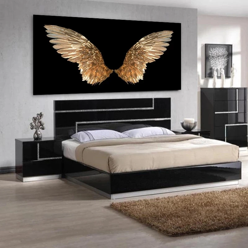 Golden Wings Luxurious Art Canvas Painting Prints Poster Abstract Luxury Wall Art Picture for Modern Living Room Home Decoration