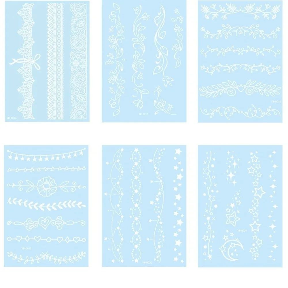 

6 Sheets Blue Luminous Henna Tattoo Stickers Glow in the Dark Sweatproof Mandala Temporary Tattoos Lasting Body Art