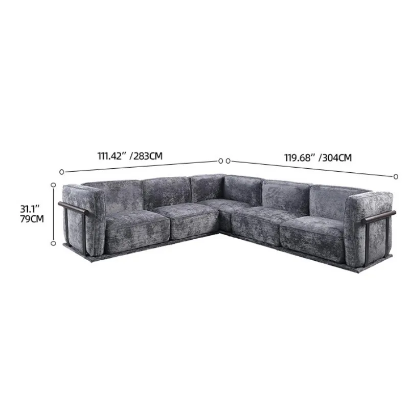 Wooden armrest sofa with metal frame