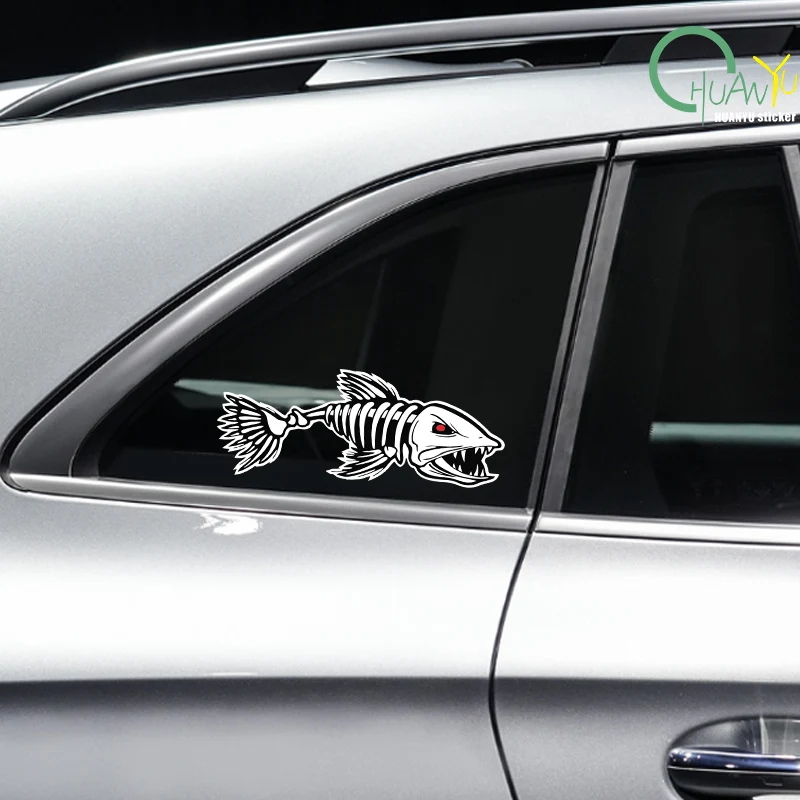 Three Ratels Digital Skeleton Fish Vinyl Car Sticker Decals For Car Boat Fishing Graphics Bone Fighting Angry Fish Sticker