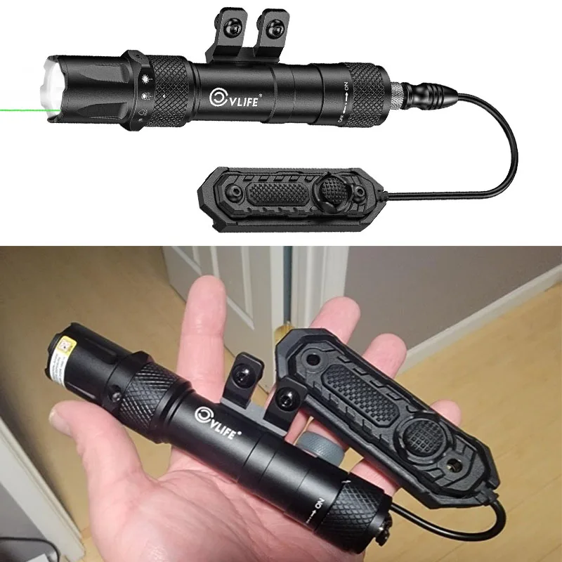 

1900 Lumens Tactical Laser Light Combo Rifle M-Rail Rechargeable Light Remote Pressure Switch Flashlight Strobe Mode