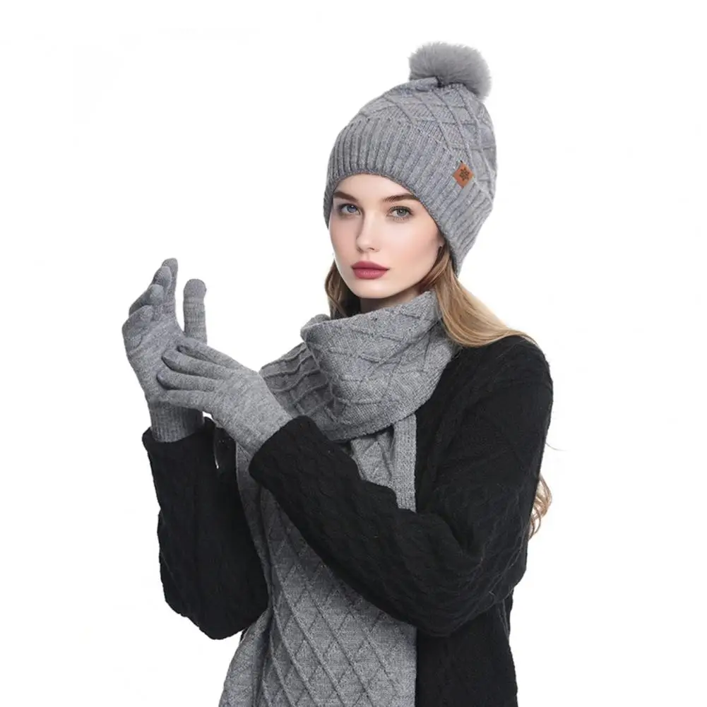 

Soft Velvet Lining Knit Hat Cozy Winter Knit Hat with Faux Fur Pom Pom Ball Warm Fleece Lining Stylish for Outdoor for Weather