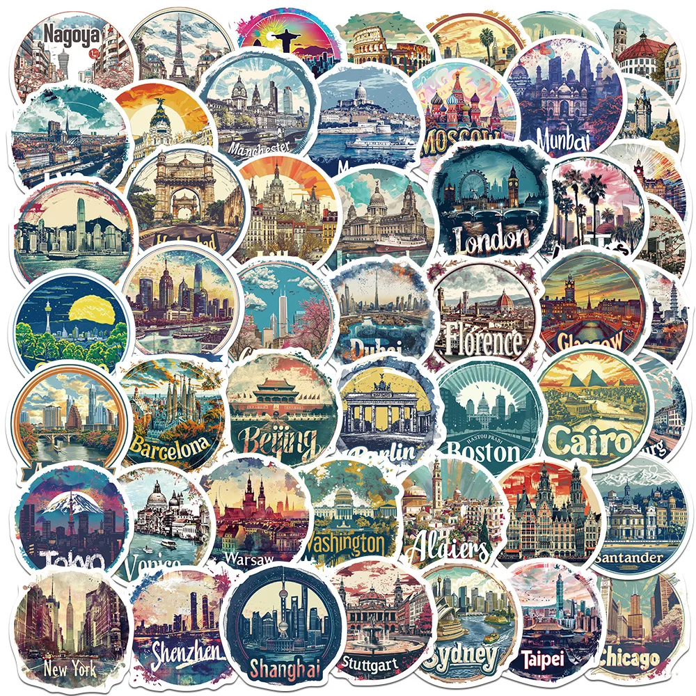 

10/50Pcs World tourist attractions Graffiti Sticker For Scrapbook Phone Skateboard Luggage Guitar DIY Decoration Toy Stickers