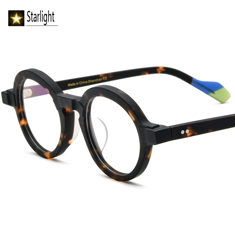 Montura de gafas de acetato esmerilado mate a la moda de retazos redondos, monturas de gafas a la moda para hombre y mujer, miopía de lectura óptica de 142mm