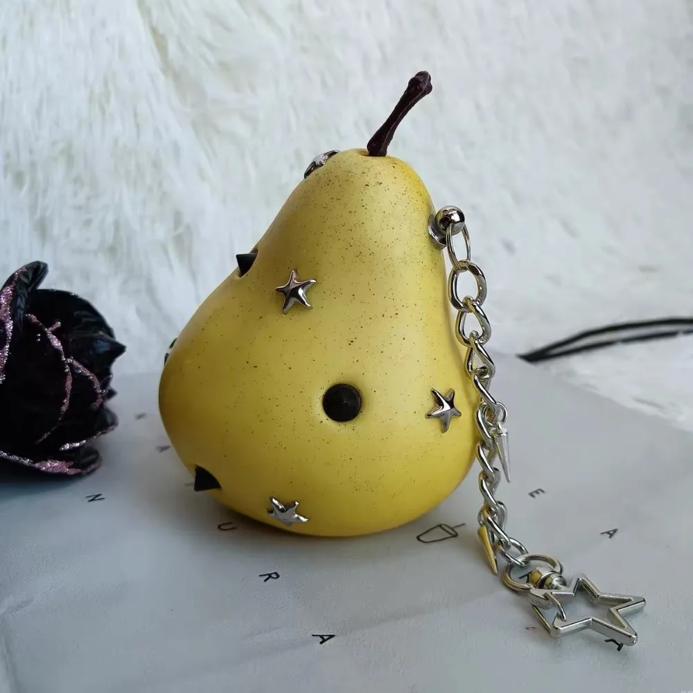Y2K Simulation Fruit Keychain Lolita Harajuku Star Rivet Bag Charm Subculture Tomato Pu Fruits Bag Pendant Backpack Decor