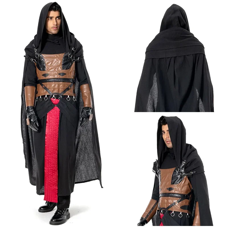 RT01 Darth Revan Cosplay Anime Costume Jumpsuit Balck Cloak Outfits Fantasia Men Halloween Carnival Party Roleplay Disguise &Gf1
