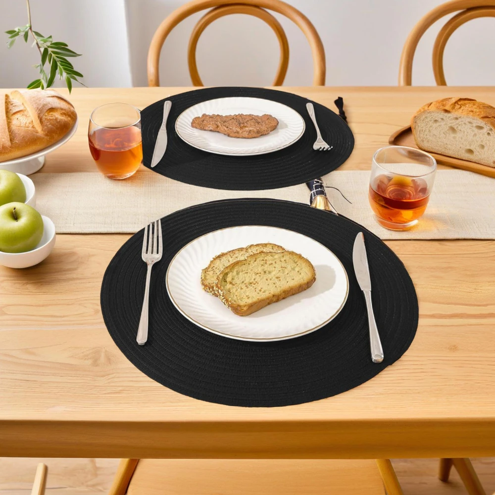 Juego de manteles individuales tejidos redondos de 13 pulgadas, 6 uds., antideslizantes, resistentes al calor, almohadillas para cuencos de mesa, lavables para cena, fiesta, decoración de mesa de Navidad