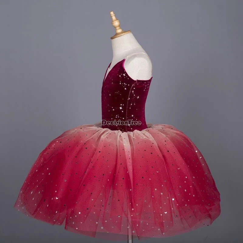 2025年 子供用バレエスカート パフォーマンス衣装 モダンダンス ロングガーゼスカート 女の子用パフスリーブガーゼノースリーブバレエダンススカート