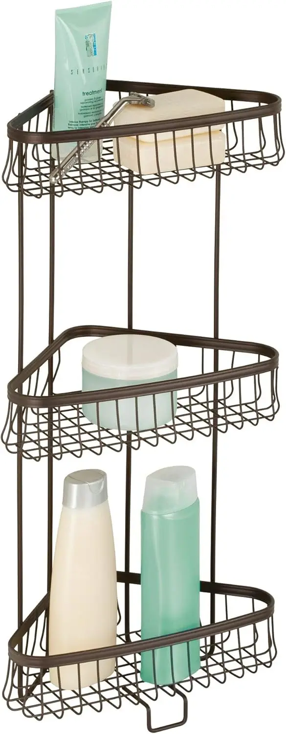 

iDesign York Metal Wire Corner Standing Shower Caddy -Tier Bath Shelf Baskets for Towels, Soap, Shampoo, Lotion, Accessories, Sa