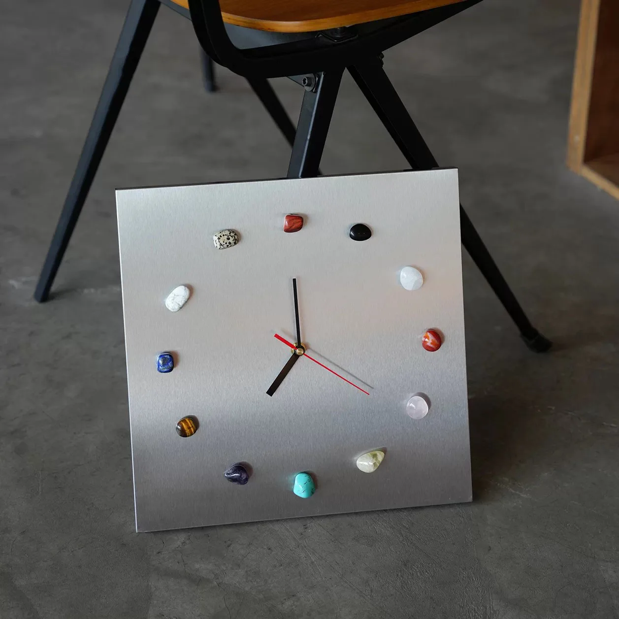 Minimalist Industrial Stainless Steel Wall Clock DIY Magnetic Natural Stone Decorative Wall Clock Home Living Room Decoration