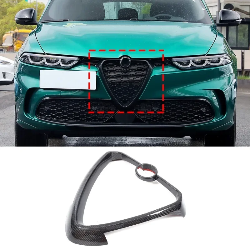 

Real Carbon Fibre Car Front Bumper Grille V Shape Frame Cover Trim Logo Decorative Ring For Alfa Romeo Tonale 965 2022-2024