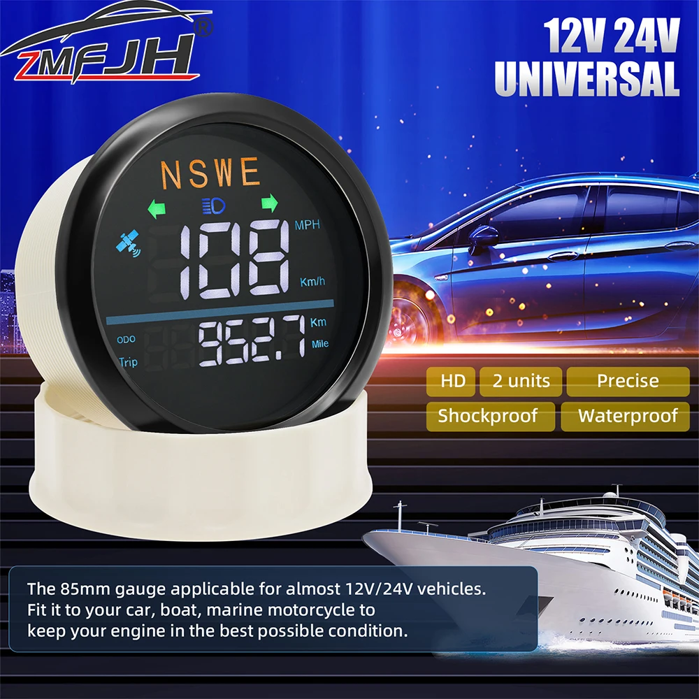 

85mm Digital GPS Speedometer Odometer Trip KMH MPH Compass Turn Signal Light For Car Motorcycle Waterproof Speed Meter 12V 24V