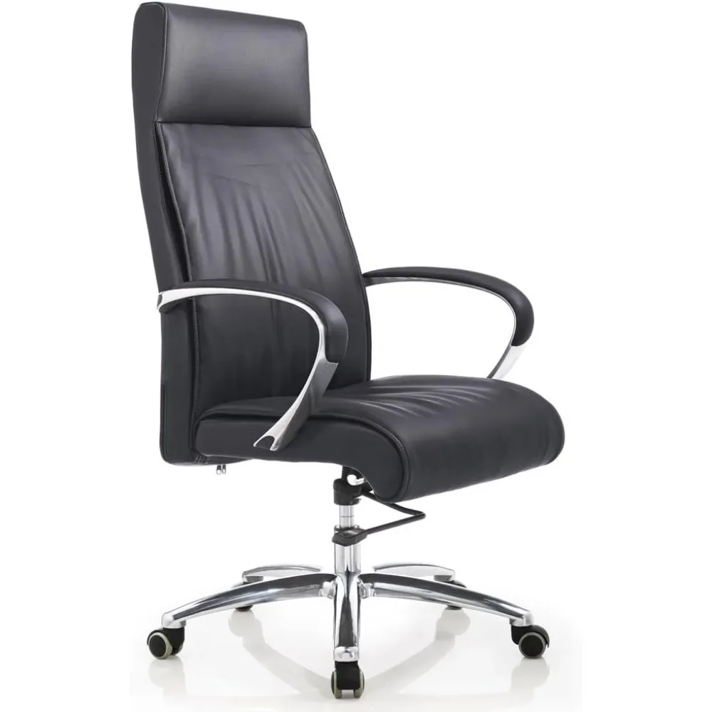 Modern Forbes Genuine Leather Aluminum Base High Back Executive Chair