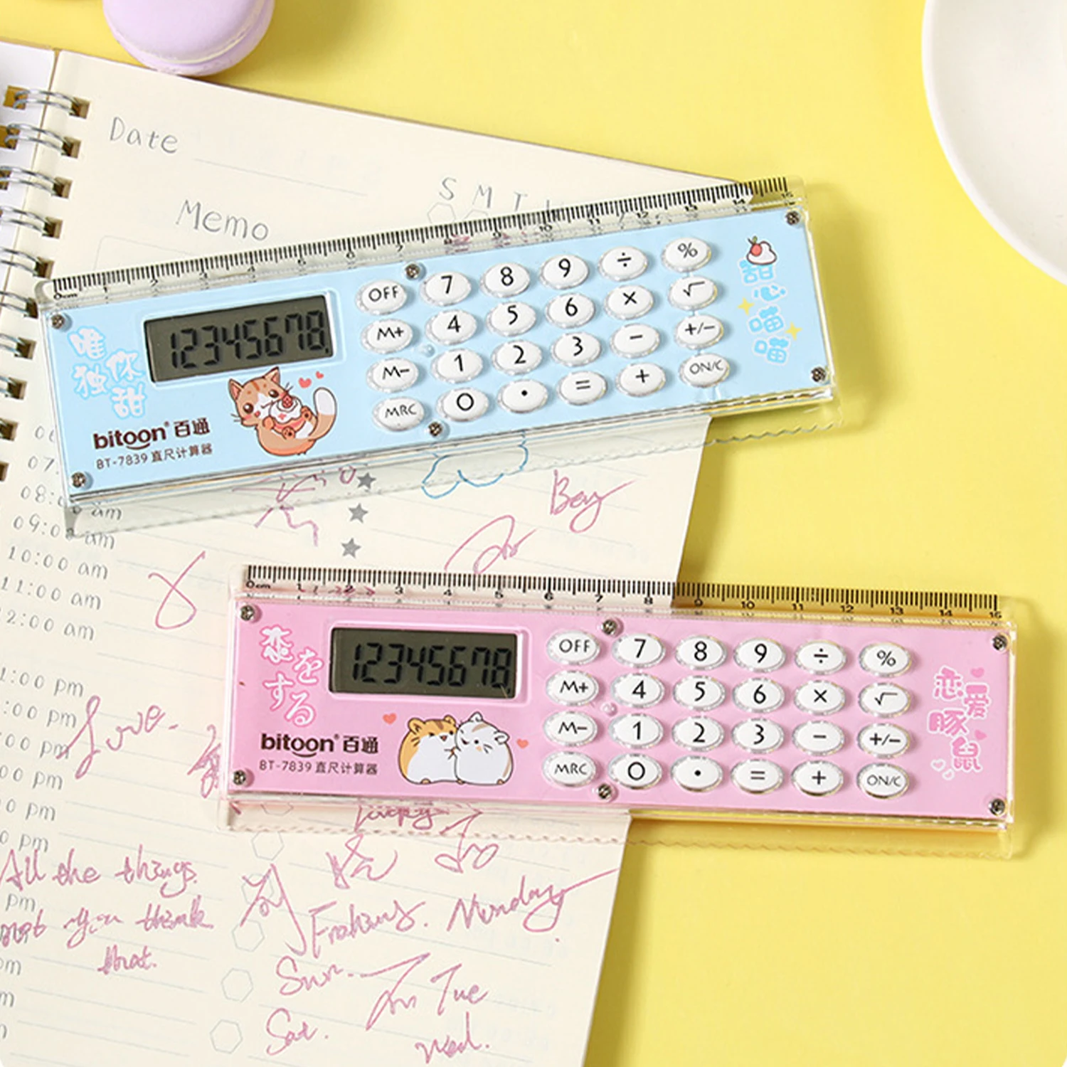 Cartoon 15cm Mini Ruler with Calculator Student Arithmetic Mathematical Calculations Mini Calculator School Office Supplies