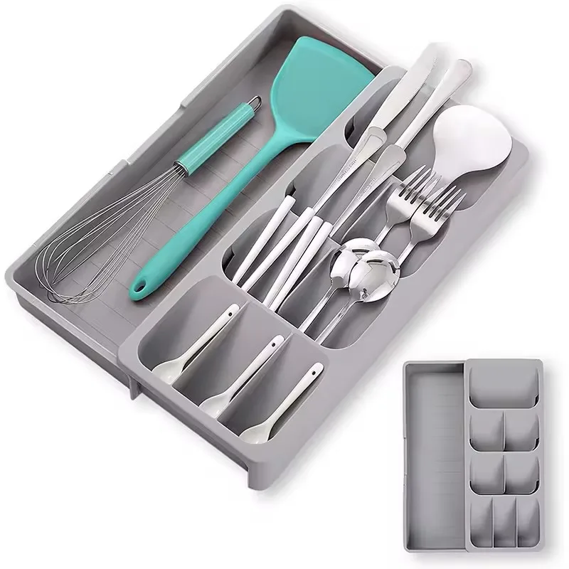 Retractable Kitchen Drawer Cutlery Storage Tray Knife Block Holder Multipurpose Spoon Forks Tableware Spice Bottle Organizer Box