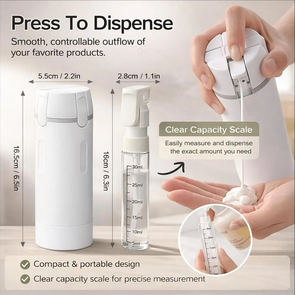4 In 1 Travel Dispenser Portable Travel Bottles Leak Proof Leakproof Travel Container For Perfume Shampoo Conditioner Lotion view 2