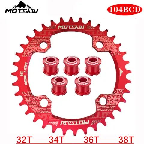 MOTSUV 104BCD 체인링 MTB 링크(4개 링크 볼트 포함) 싱글 스타 104BCD 링크 38T 36T 34T 32T 사이클링 Coroa 링 크라운 부품 라이트